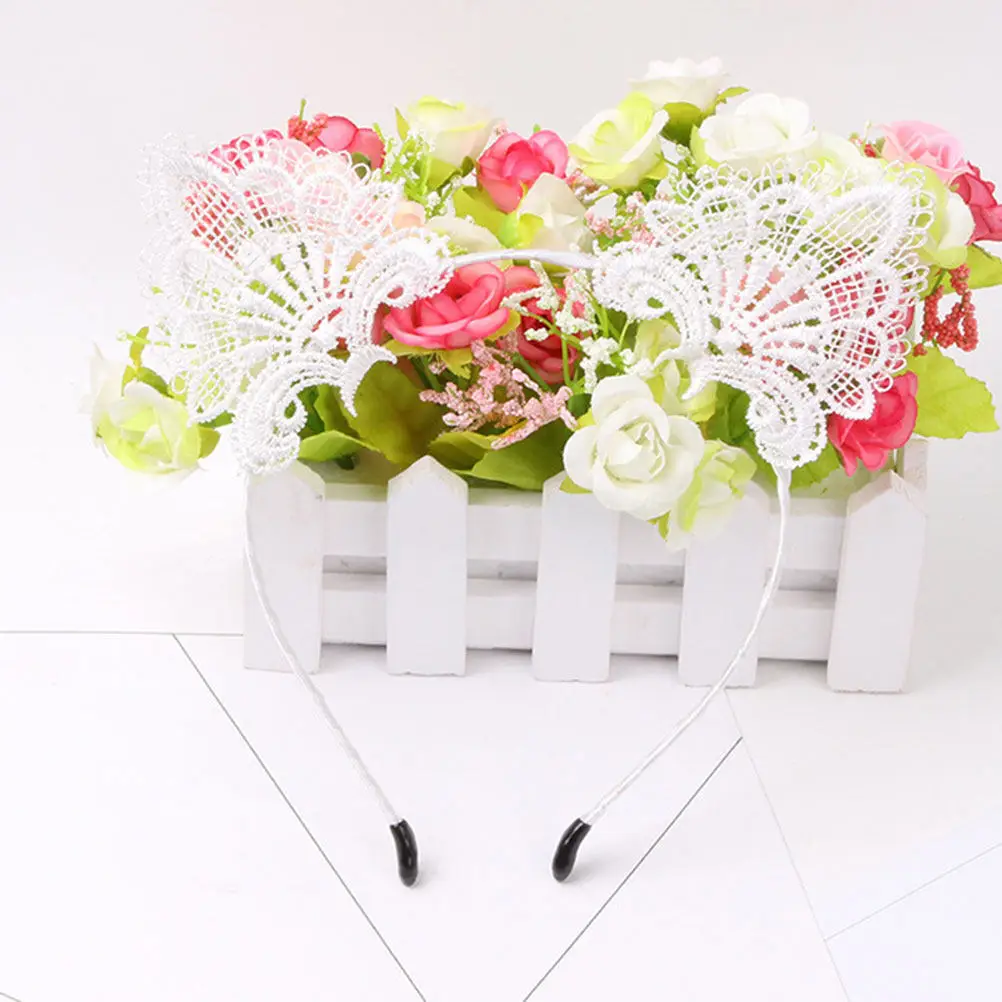 

2Pcs Cute Cat Ear Hair Hoop White Lace Headband Party Costume Accessory for Women Girls Birthday Halloween Christmas