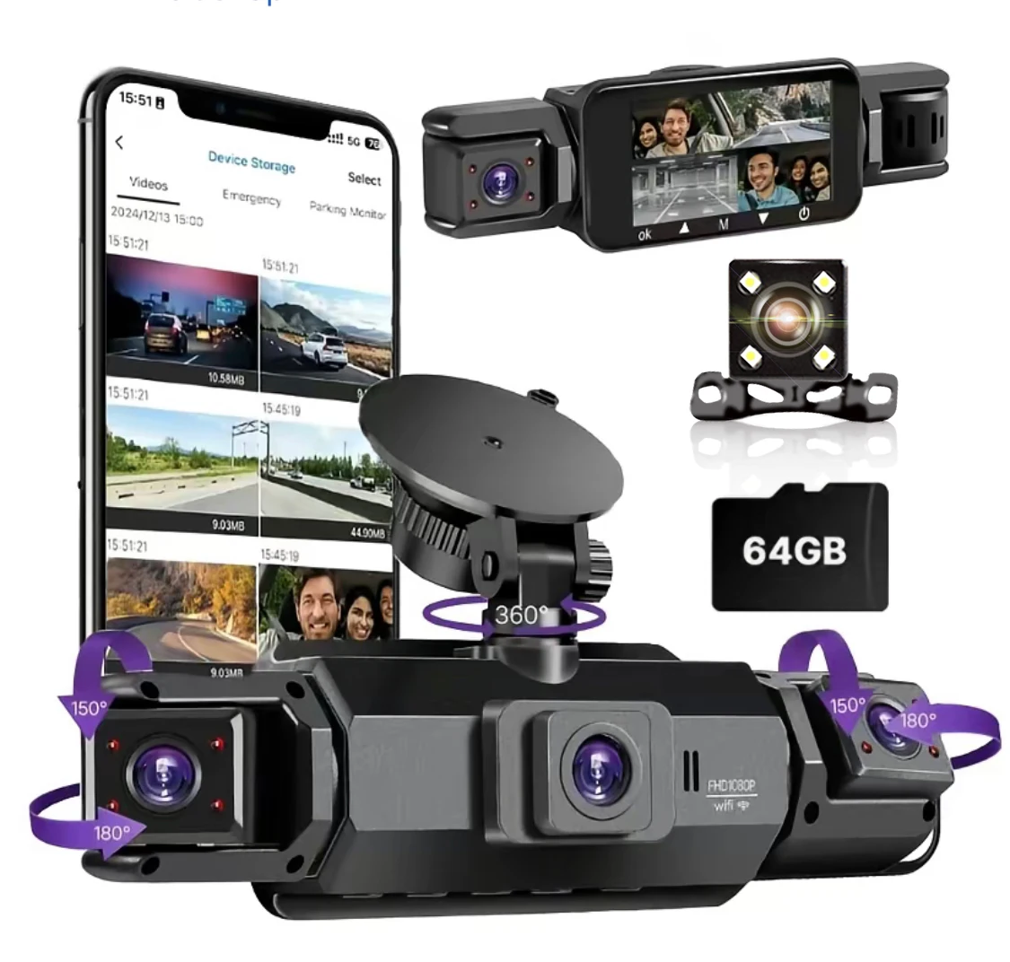 

Dash Cam For Car Free 64G 4 Lens 1080P Dashboard Camera Car DVR Night Vision Driving Recorder Loop Recording G-sensor Tachograph