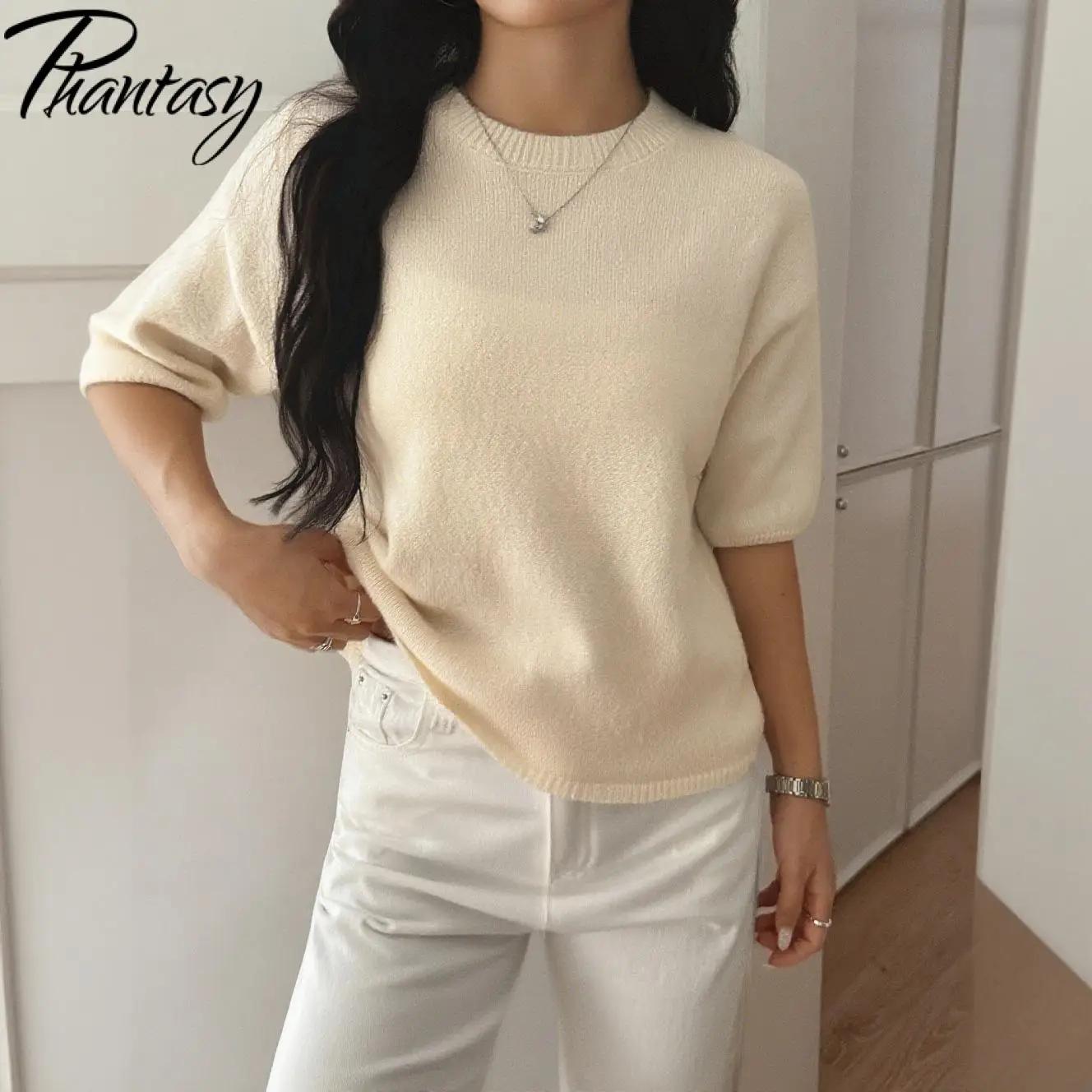 Phantasy Freizeit Einfarbiger Pullover Urlaubsatmosphäre Langarm Damenpullover Damenbekleidung Vintage Einfacher Stil