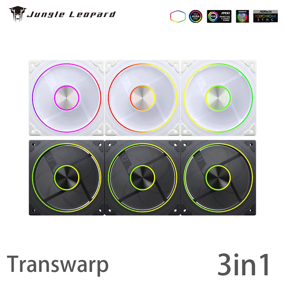 Selva leopardo transwarp cpu ventilador argb 120mm 5v3pin anel de abertura argb lado folha alumínio infinito espelho sincronização iluminação 4pin pwm