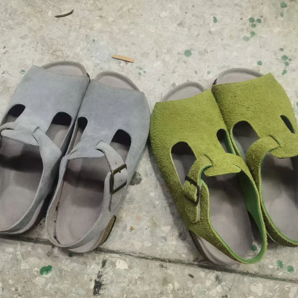 Careaymade-Summer big size genuine Leather wide toe Women's Sandals,fish mouth flat bottom Boken  shoes,open toed cork man shoes
