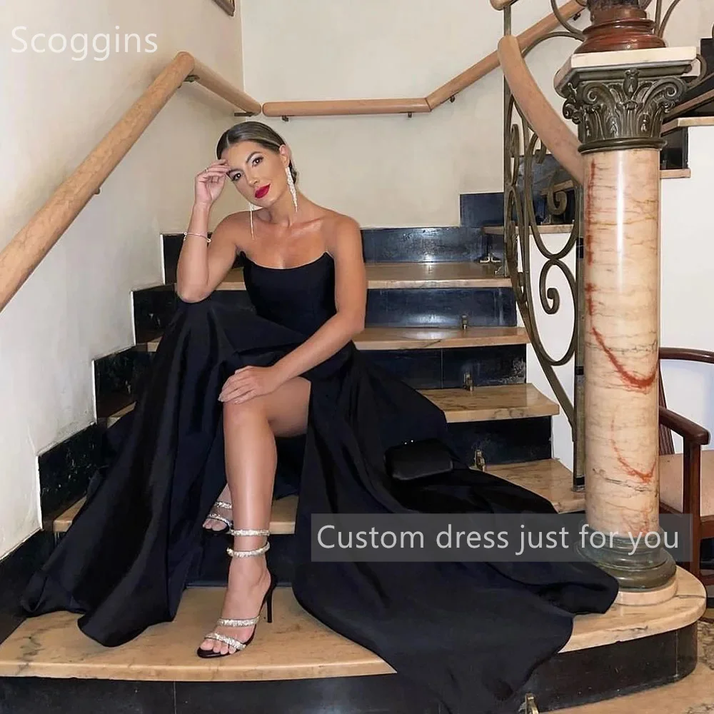 Scoggins  فساتين سهرة Customize Evening Dress A-Line Dubai Luxury Strapless Hig Split Floor-Length Zipper Up Wedding Dress Cockt