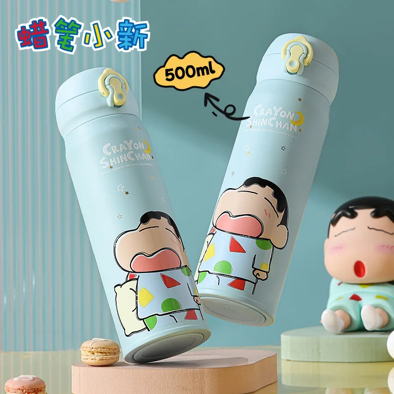 Kawaii New Crayon Shin-chan 316 Stainless Steel Thermoses Cool Cup Kids 500ml Large Capacity Portable Water Cup Color Box