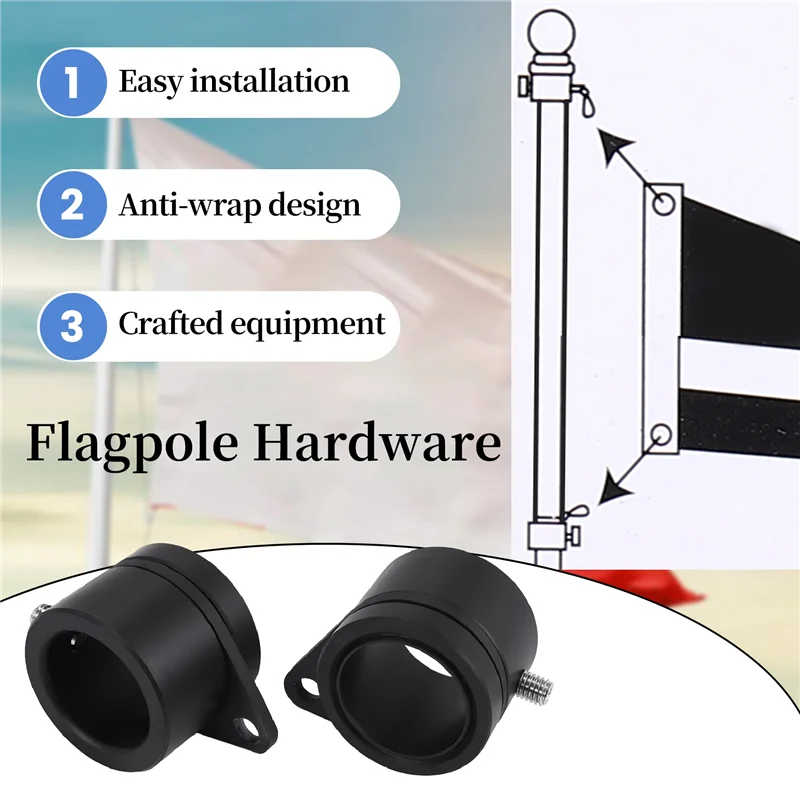 A11E-4 Pcs Flag Pole Rings Aluminum Alloy Mounting Rings 360 Degree Rotating Flagpole Anti Wrap Flag Pole (1 Inch Black)