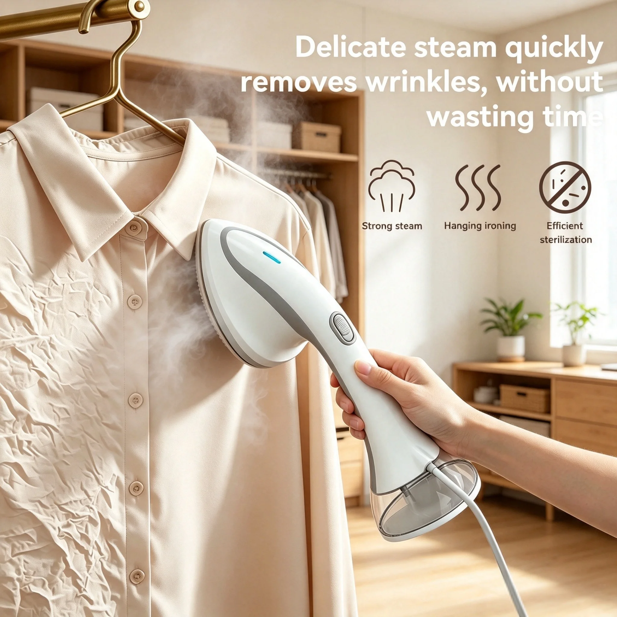1100W 2‑in‑1 Handheld Garment Steamer, Electric Steam Iron with 335ml Large Water Tank, Fast Heating Wrinkle Remover, Portable Flat Iron for Home & Travel, Compatible With All Clothing Fabrics