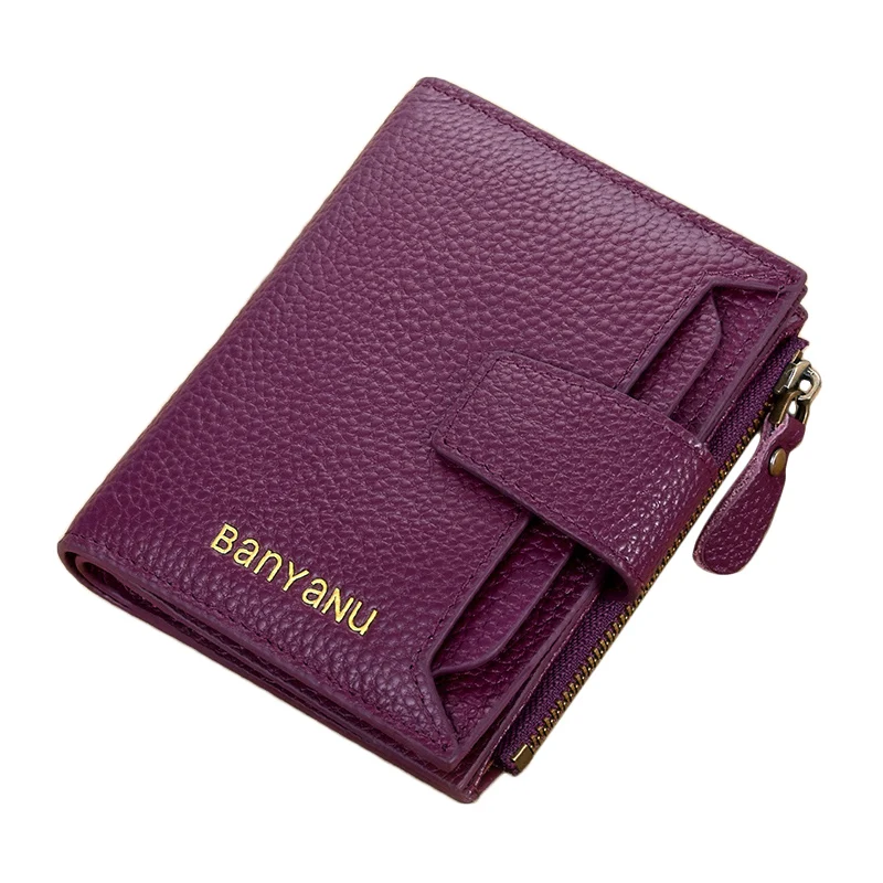 

Fashion RFID Blocking Women Wallet Genuine Leather Trifold Card Holder with ID Case Zipper Coin Purse Short Wallets for Women