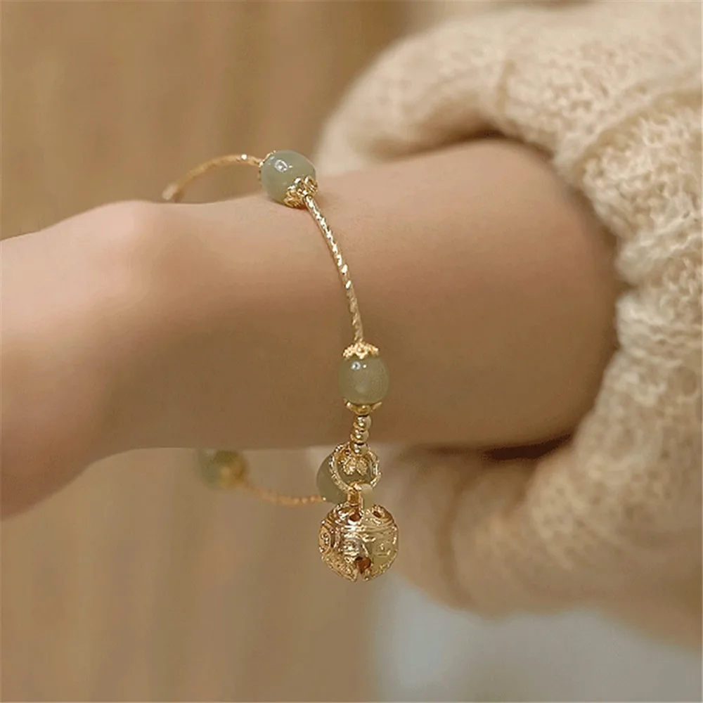 Natural Hetian Jade Bell Bracelet For Women Girls Amulet Jewelry Mother\'s Day Gifts Gold Color Wrist Ladies Wear Jewelry