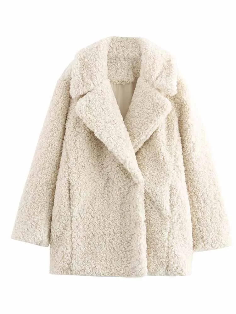 

HH Woman Winter Fashion Long Sleeves Solid Color Faux Fur Effect Coat Jacket Female Casual Street Style Loose Versatile Overcoat