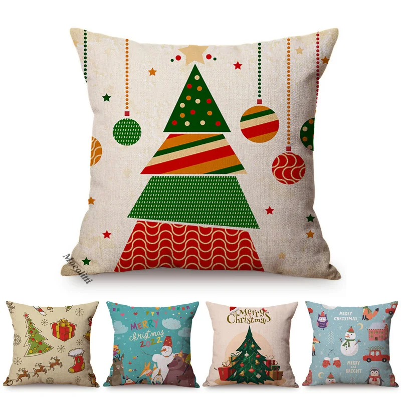 Cartoon Christmas Decorative Cushion Cover, Santa Claus, Christmas Tree Style, New Year Home Decor, Room, Bed Throw Pillow Cover