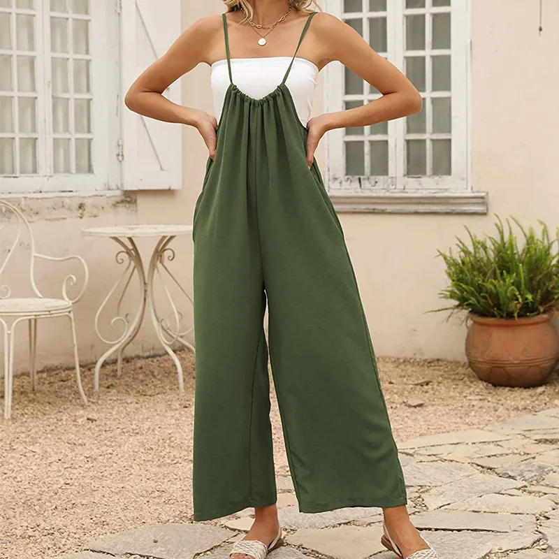 

A Women’s V Neck Dungarees Overalls Pockets Baggy Trousers Knitted Jumpsuit Playsuit Romper Clothing