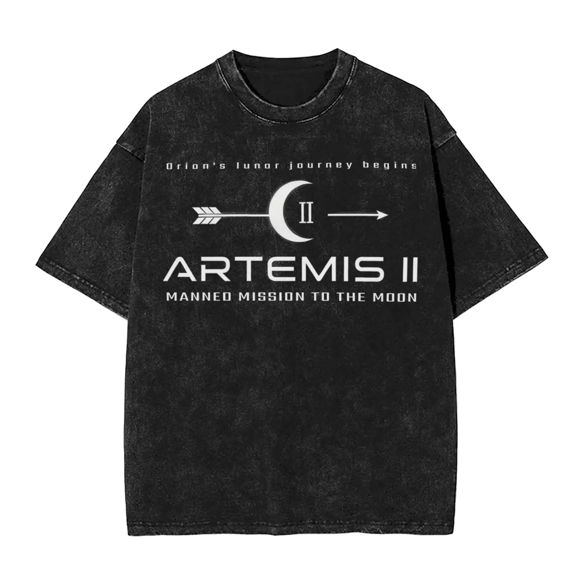 Washed T Shirts Artemis II Manned Moon Mission Art Hip Hop Fashion T-Shirt Oversize  Streetwear Short Sleeve Printed  Tees Men