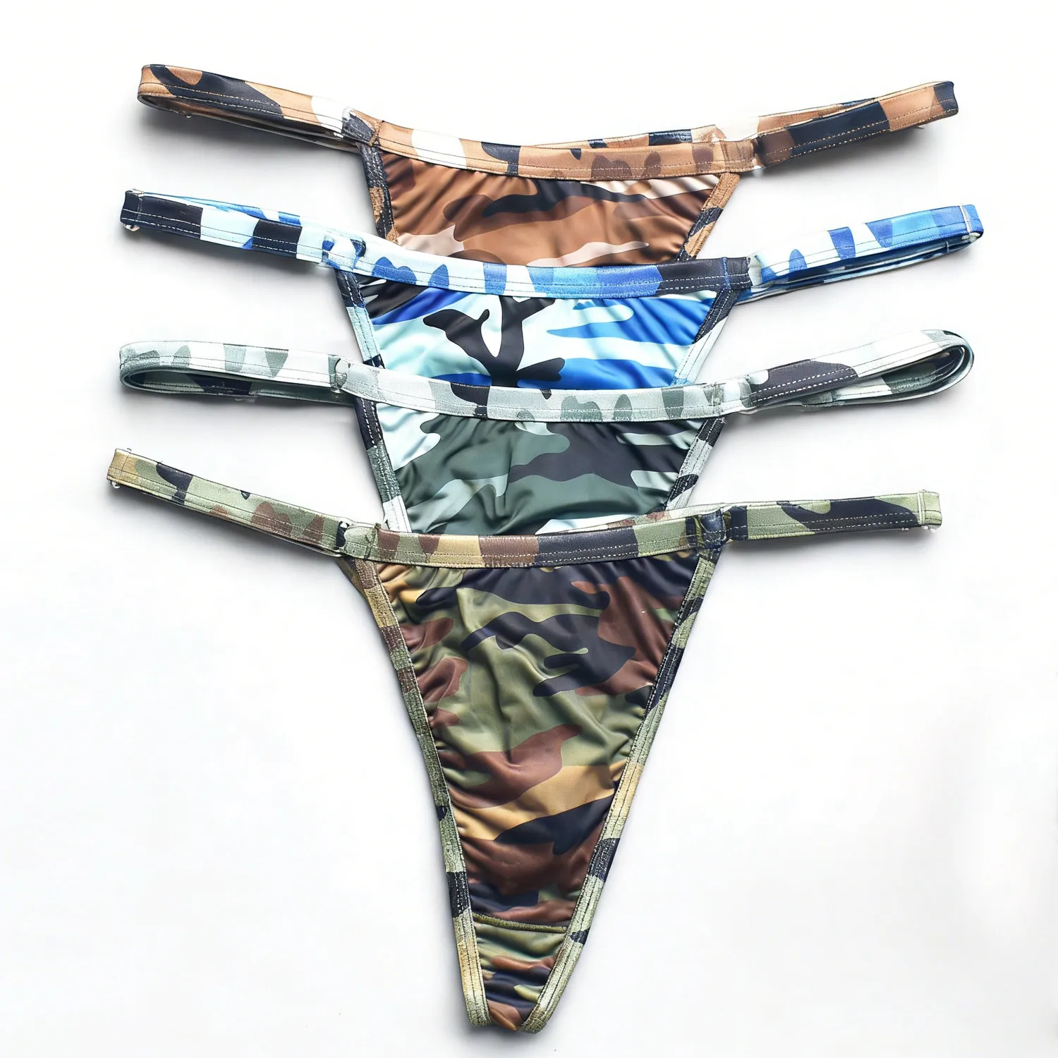 

3Pack Low Waist Women Thong Camouflage Print One Size Adjustable 66-110cm Stretchy Soft Comfortable Stylish 4 Colors Available
