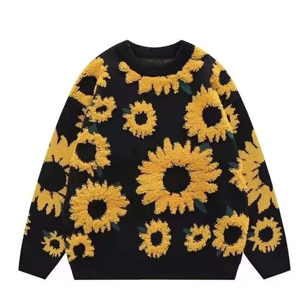 Autunno giapponese retrò girasole floccaggio pigro vento maglione uomini e donne hip-hop coppia maglione marea