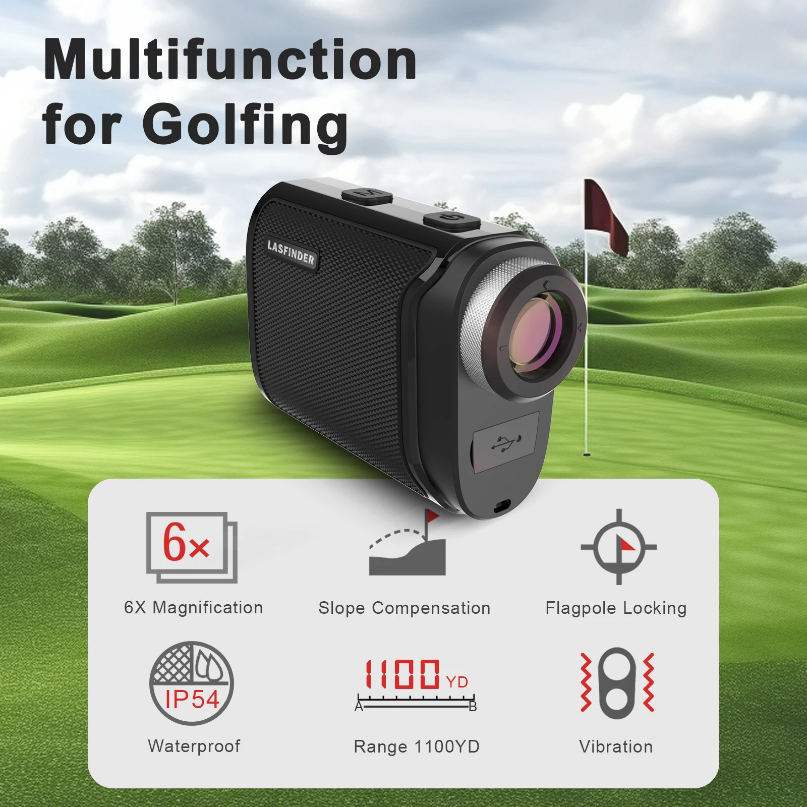 1100 Yards Rechargeable Golf Laser Rangefinder Slope Compensation Flag Lock Distance Finder for Golf Hunting Sports