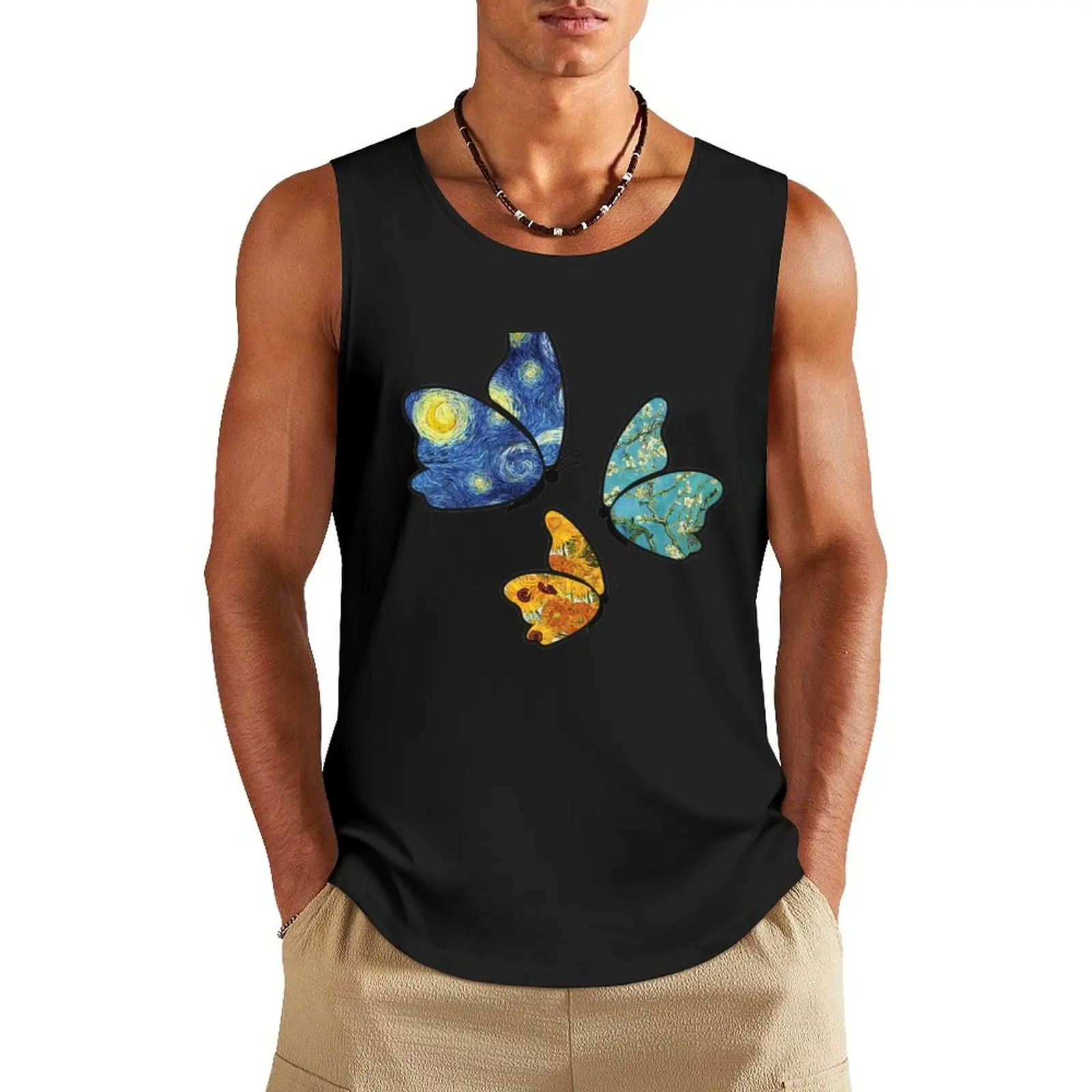 

Butterfly Van gogh Style Tank Top gym clothes man fitness cotton t-shirts man men clothing Male clothes