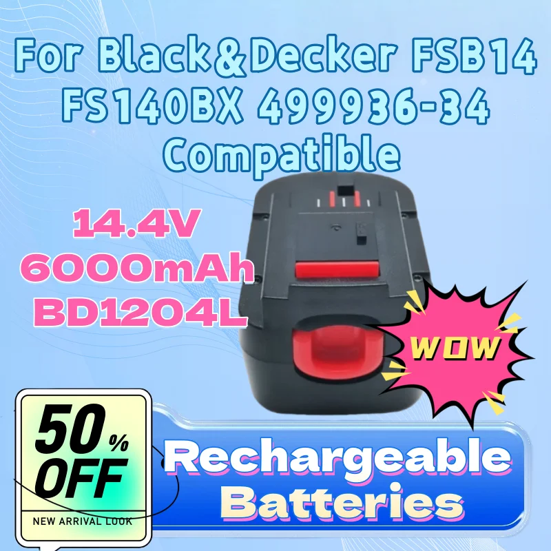

Новая Ni-Mh аккумуляторная батарея 14.4V 6000mAh BD1204L для Black&Decker FSB14 FS140BX 499936-34, совместимая, высокопроизводительная