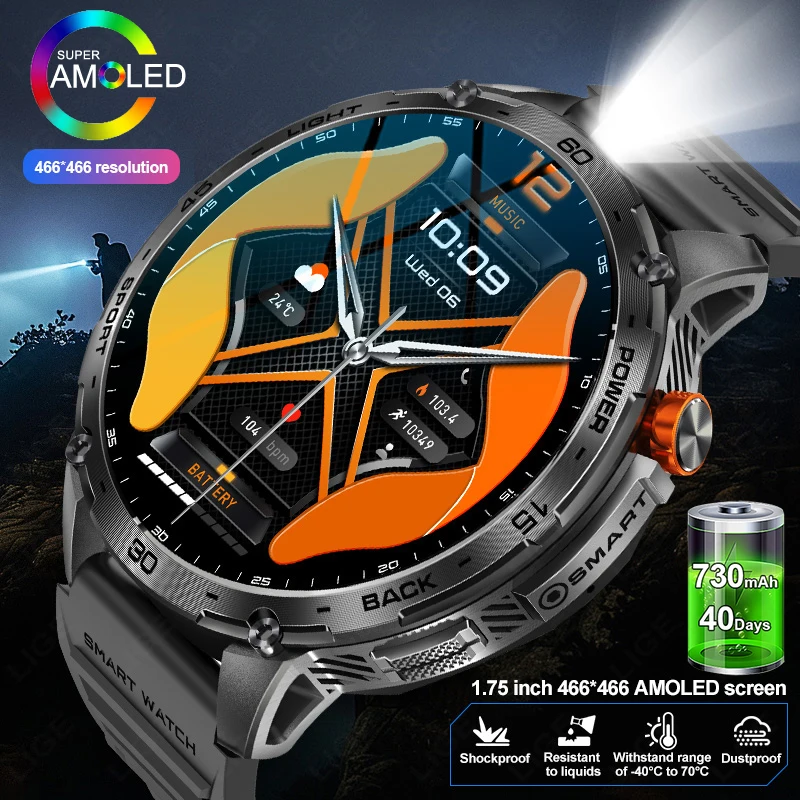 

Новинка 2025 года для Huawei Xiaomi Смарт-часы Мужские уличные 730 мАч Большой аккумулятор Спортивные Bluetooth-вызовы 1,75 "Ультра HD AMOLED Smartwatch