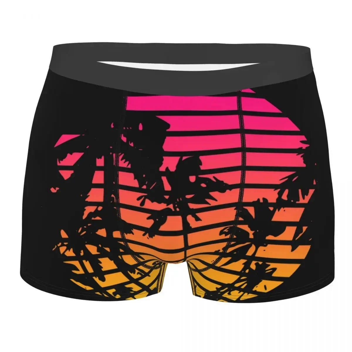 Tropical Sunset Man Underwear 80s Synthwave Vaporwave Punk Retro Vintage Boxer Shorts Panties Mid Waist Underpants for Male