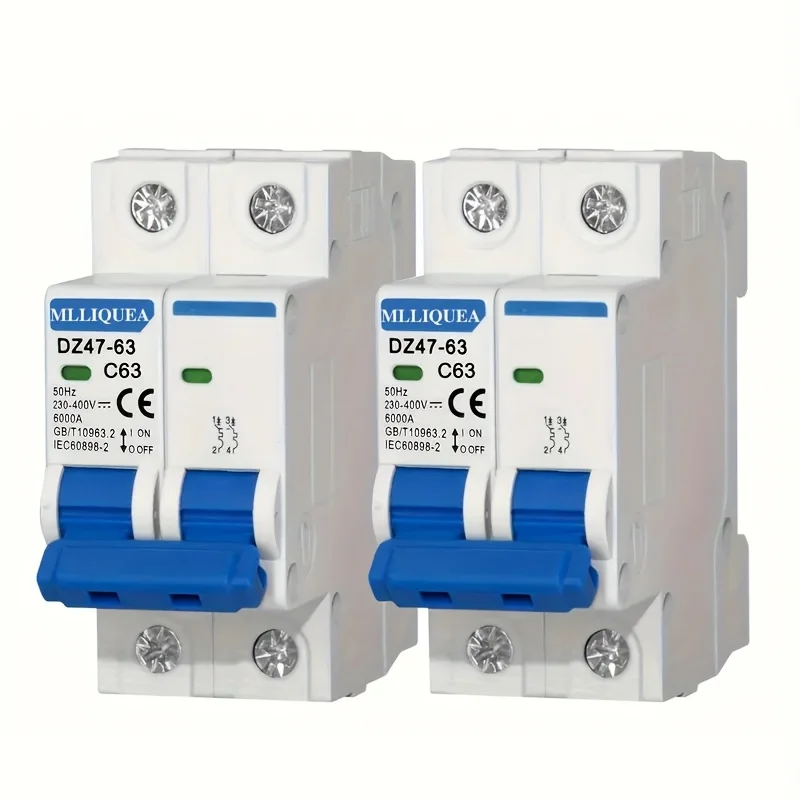 

2Pcs DZ47-63 DC Circuit Breaker for Solar PV Systems - 6A/10A/16A/25A/32A/50A/63A Miniature DC Breaker for Solar & Communication