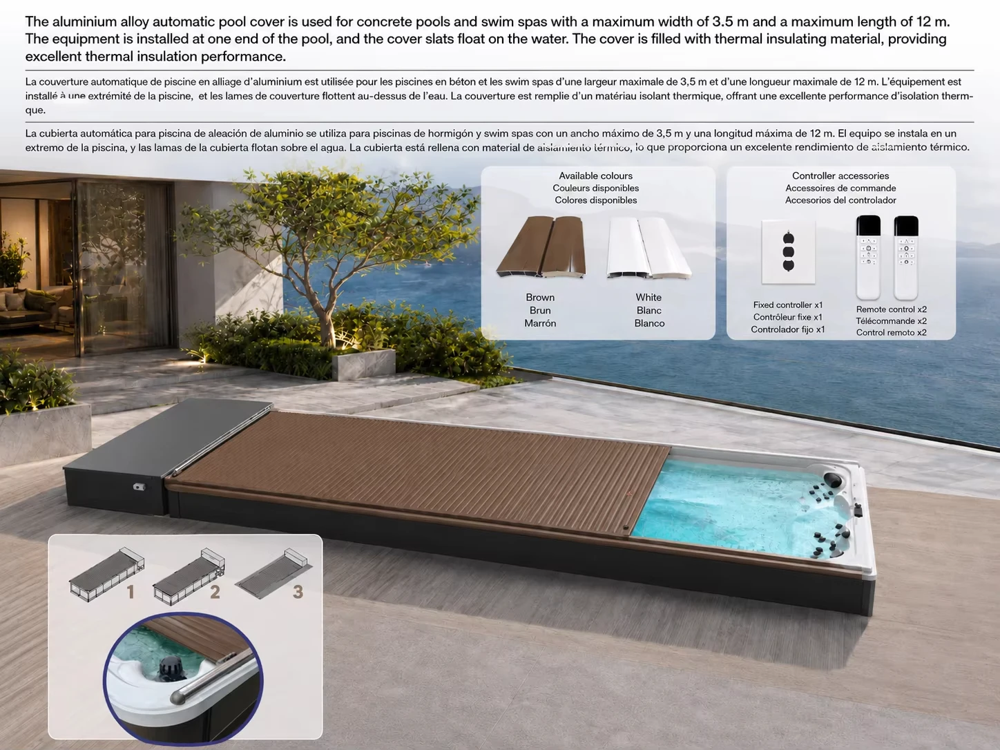 Custom Aluminum Track Automatic Roller Pool Cover, Remote Control Waterproof Heat Insulated Outdoor Swimming Pool Safety Cover