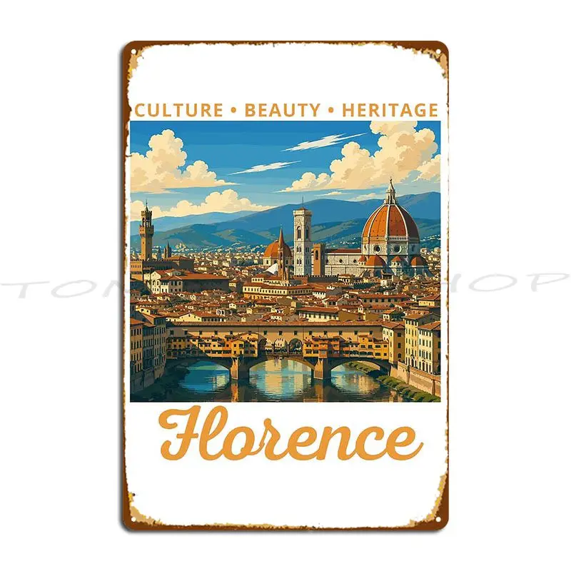 Florence Tuscany In Italy Vintage Metal Sign Garage Design Rusty Retro Custom Tin Sign Poster