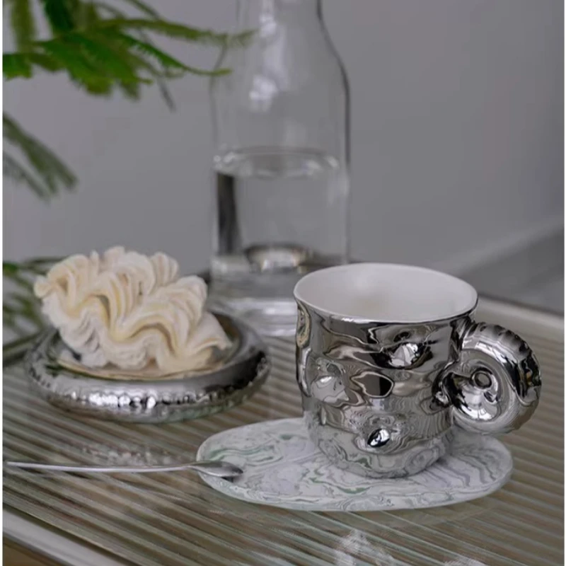 

Креативная серебряная кофейная кружка из нержавеющей стали, дорожная чашка для кухни, бара, офиса, дома, чашка для питья, прочные современные чашки для чая для завтрака