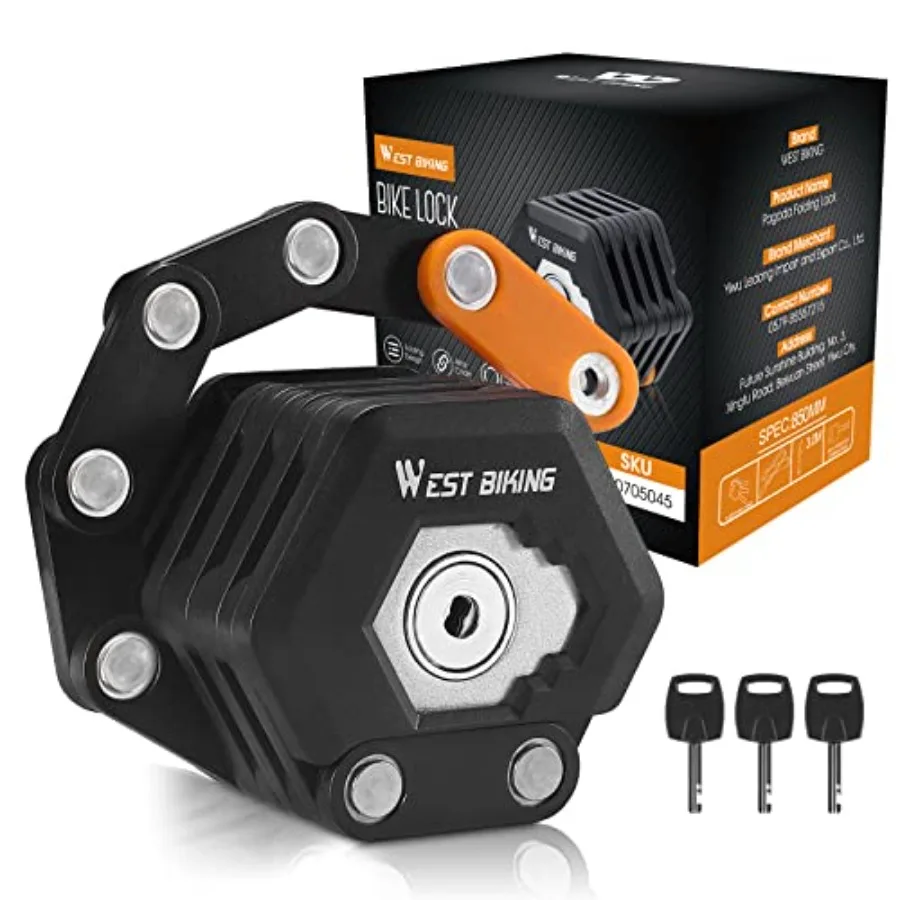 

Folding Bike Lock with 3 Keys 2.8 FT Bicycle Lock Compact Anti Theft High Security Scooter Locks Heavy Duty Bike Chain Locks wi