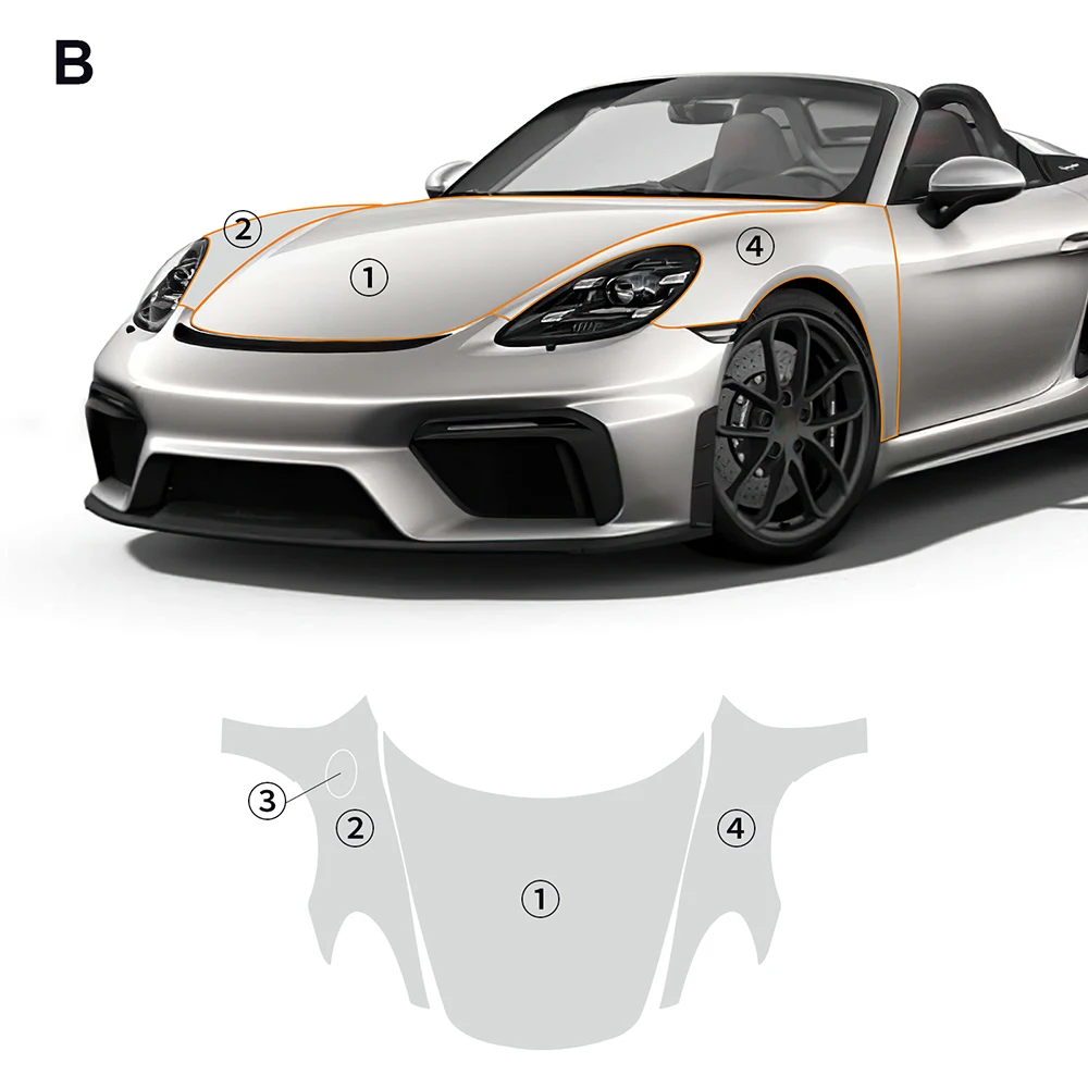 

For Porsche 718 Spyder Gt4/gt4Rs 2019-23 TPU Pre-cut PPF Scratch-resistant Front Bumper Hood Engine Transparent Protective Film