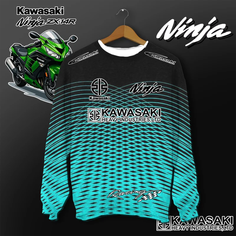 كاواساكي دراجة نارية سباق فريق الرجال تي شيرت طويل الأكمام ربيع الخريف بلايز الشارع الكتابة على الجدران الملابس العصرية نمط ريت #6