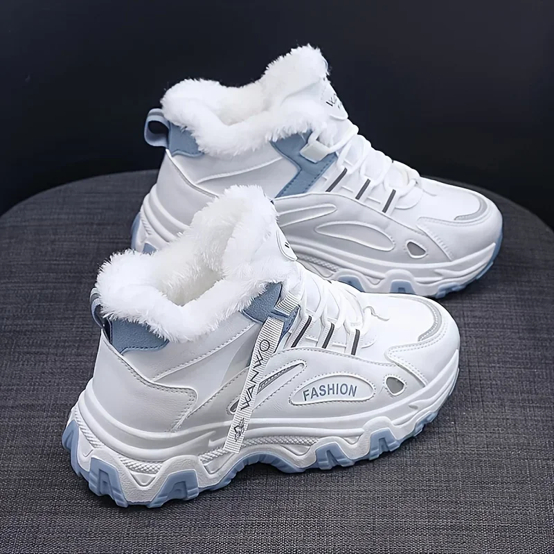 Inverno donna Chunky Dad Shoes 2024 New Warm Plush Platform Sneakers donna Comfort stivali da neve stivaletti in pelliccia con lacci femminili