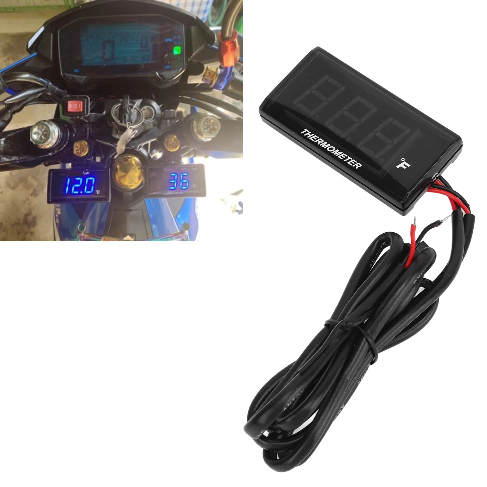 Motorcycle Water Temperature Gauge Ultra Thin LCD Display ABS Housing Water Temp Meter for Modification DC12V