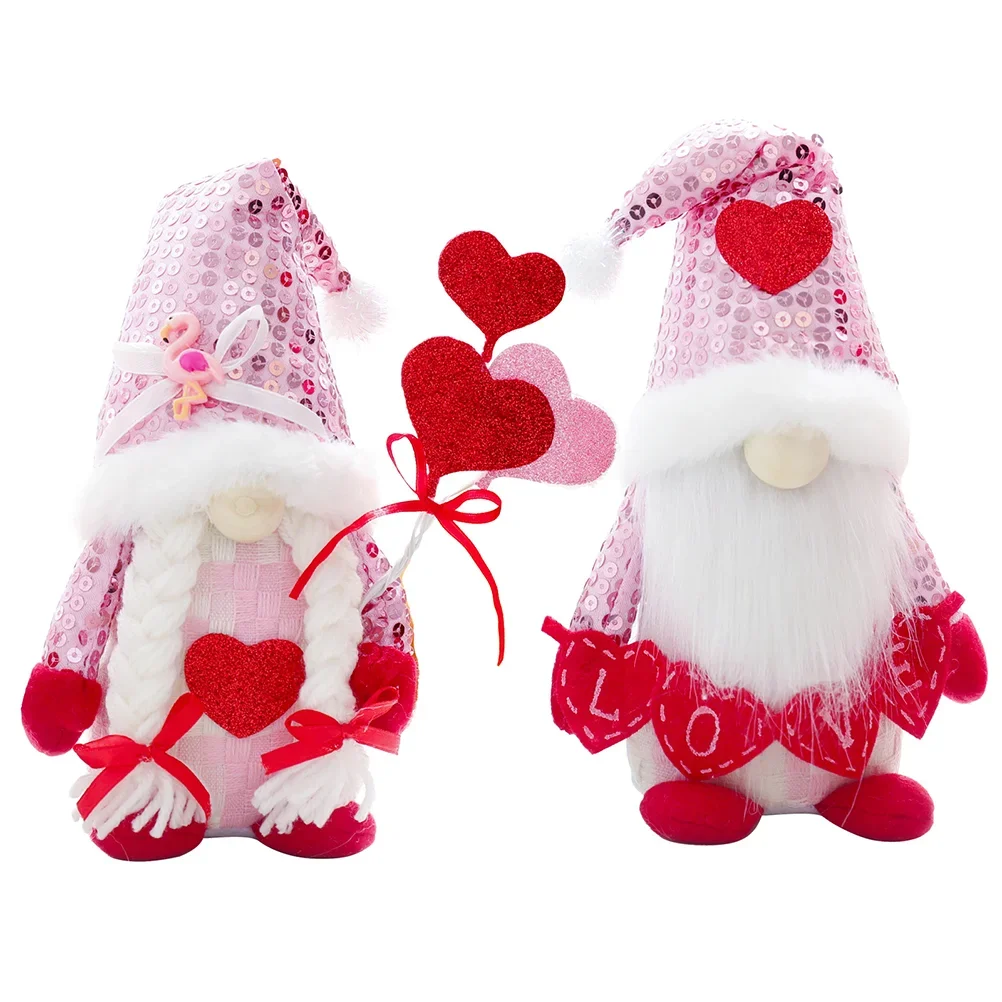 2PCS Love Sequin Valentine's Day Decoration Faceless Old Man Doll Love Gnome Gnome Doll Decoration Props