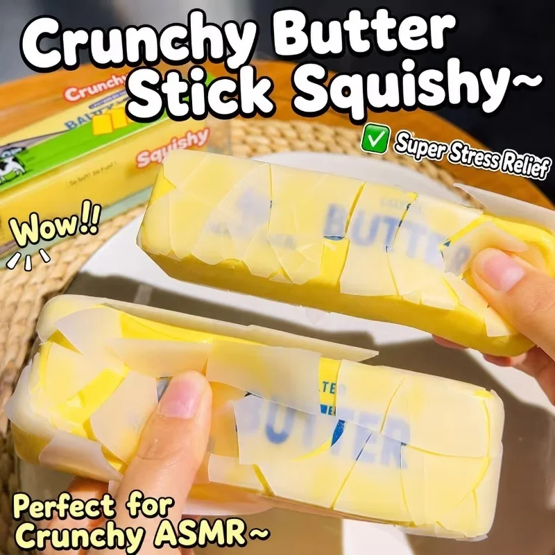 Crunchy Butter Cheese Stick Squishy Fidget Toy Slow Rebound Sound Crispy Butter Bar Toy Finger Squishy Prank Vent Toy for Adult