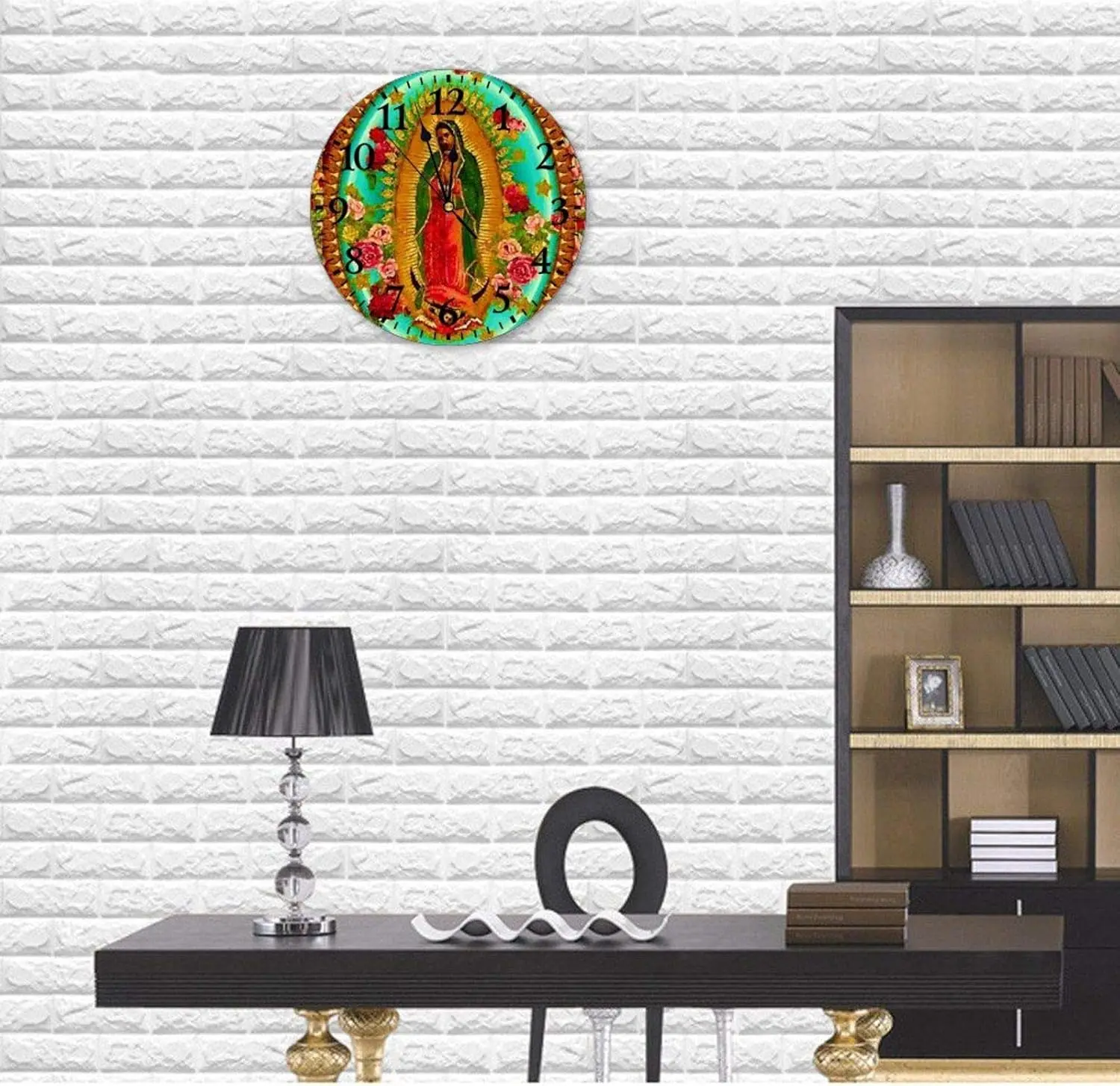 Wall Clock Funny Our Lady Guadalupe Mexican Saint Virgin Mary Wall Clock Round Silent Non Ticking for Office,Kitchen,Bedroom