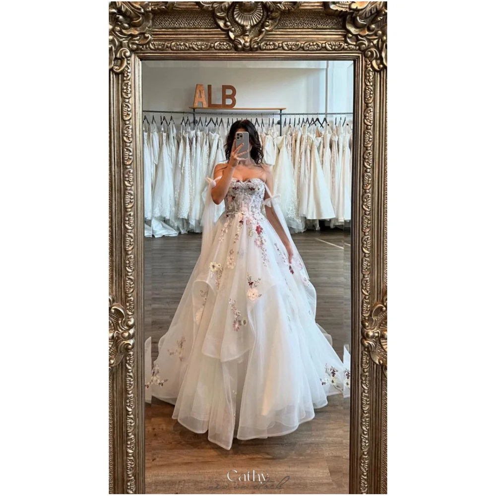 Cathy Luxury A-line فساتين سهرة Ball Gown Tulle Off the Shoulder Floral Vestidos De Noiva Floor-Length Embroidery de mariée 2024