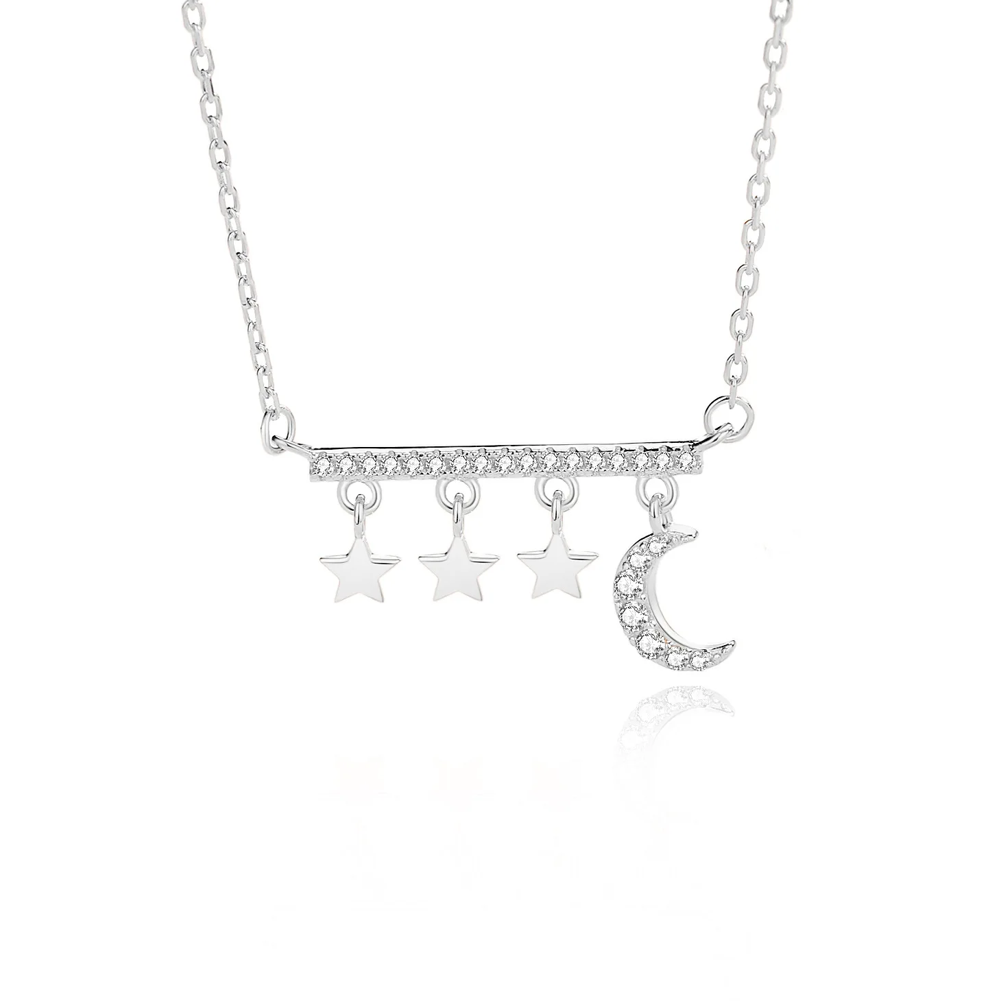

S925 Серебряное женское ожерелье со звездами и луной, усовершенствованная корейская версия, цепочка на ключицу, форма бабочки, циркон, элегантная кисточка с бриллиантами