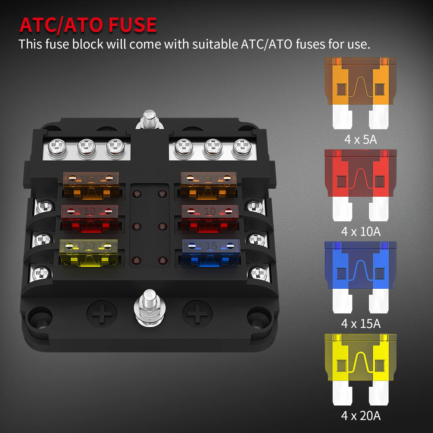 12V Fuse Block 6 Way with LED Indicator Light 12 Volt Fuse Box ATO/ATC Marine Fuse Panel Waterproof 24V for Automotive Boat Car