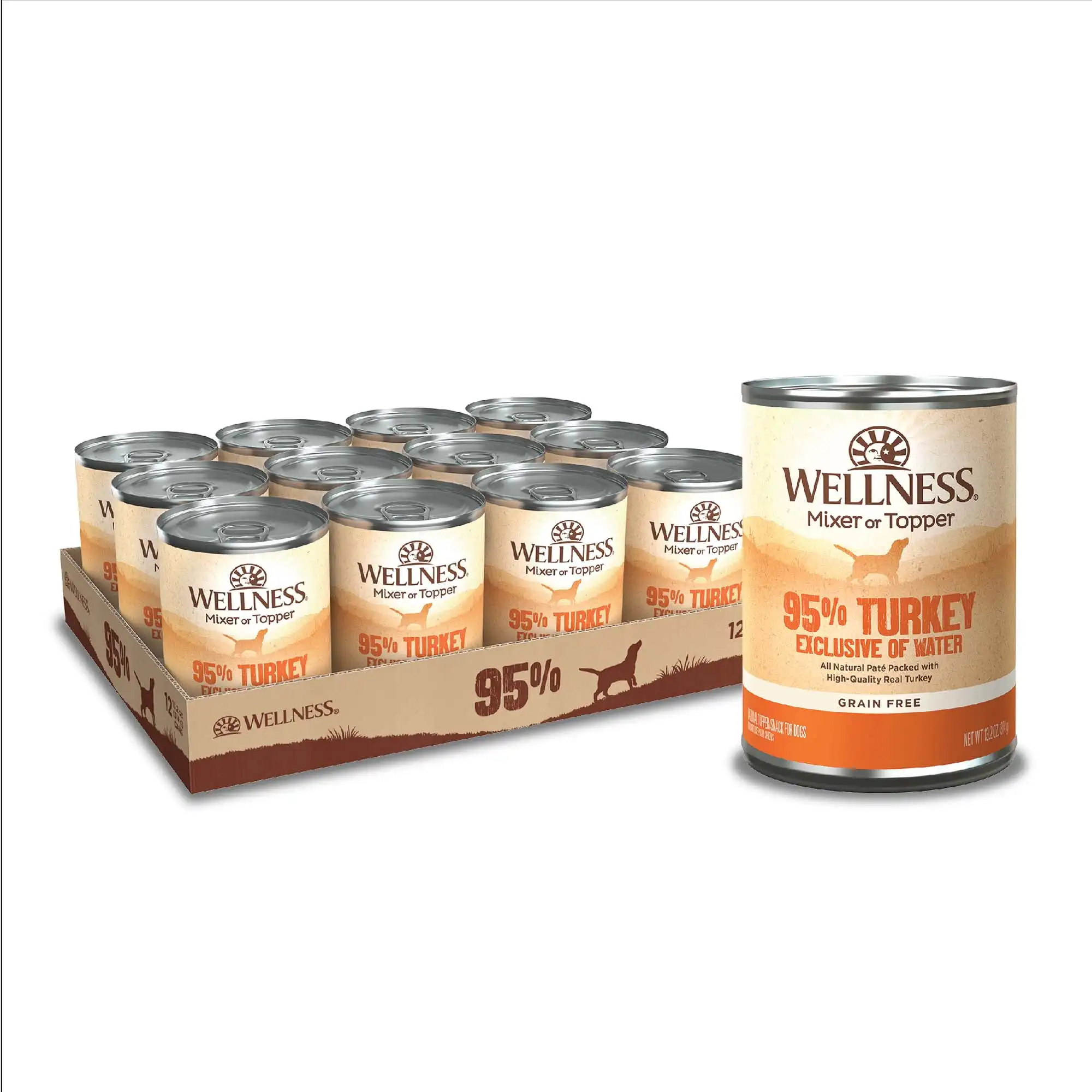 Wellness Cibo per cani in scatola naturale umido al 95% di tacchino, lattina da 13,2 once (confezione da 12)