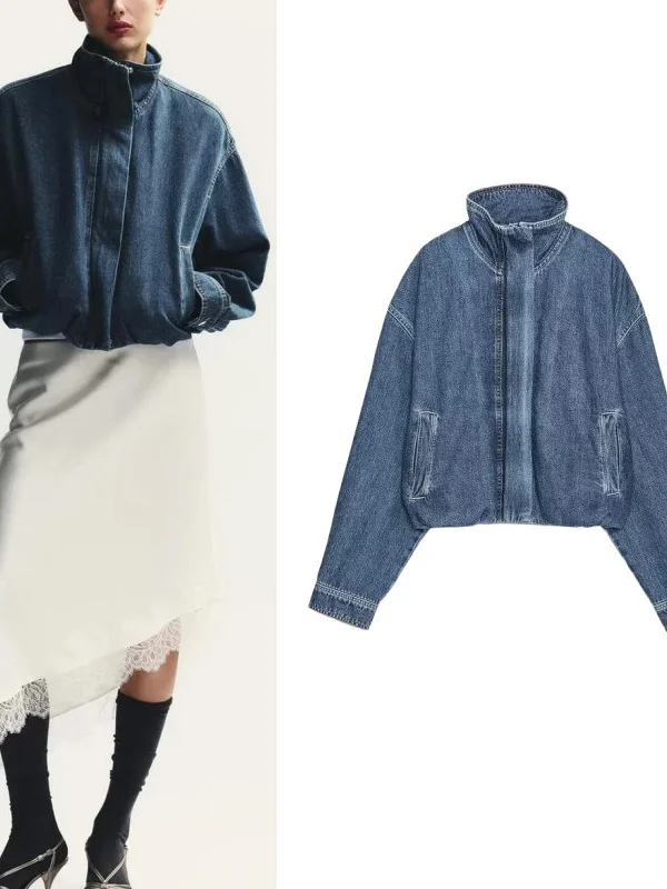 

Повседневный модный джинсовый топ с воротником-стойкой, длинный женский топ све, Новое поступление, осенний сезон, цельный комбинезон стандартного кроя