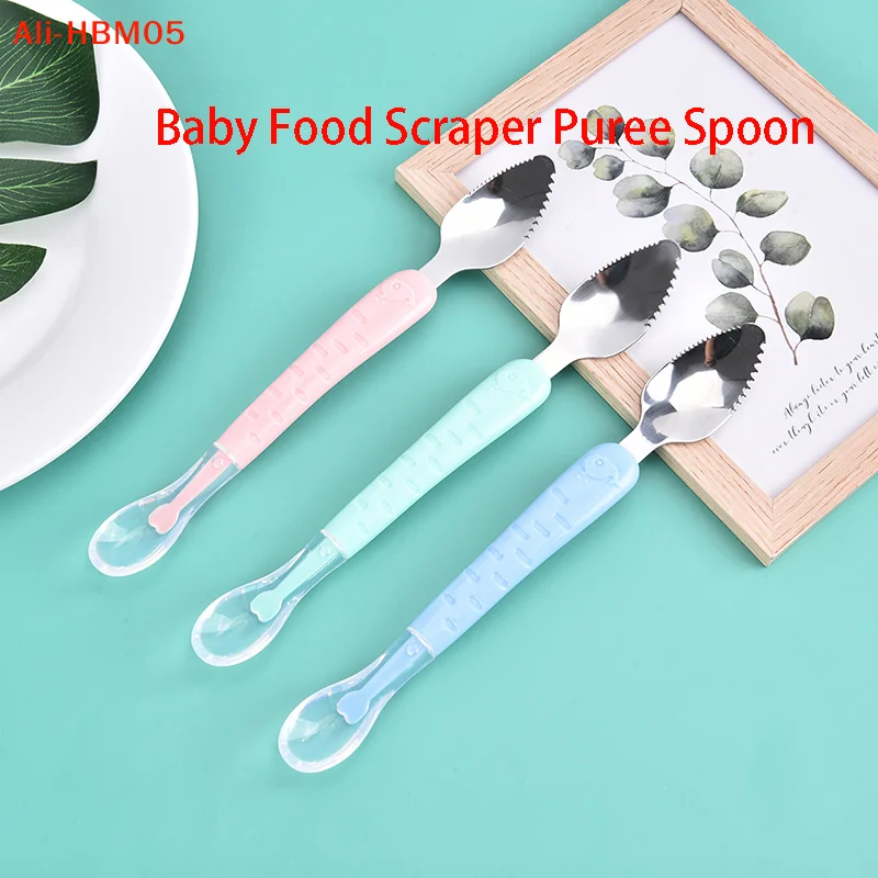 

(HB05)1Pc Double Head Baby Food Scraper Stainless Steel Pure Spoon Multifunctional Mud Scraper