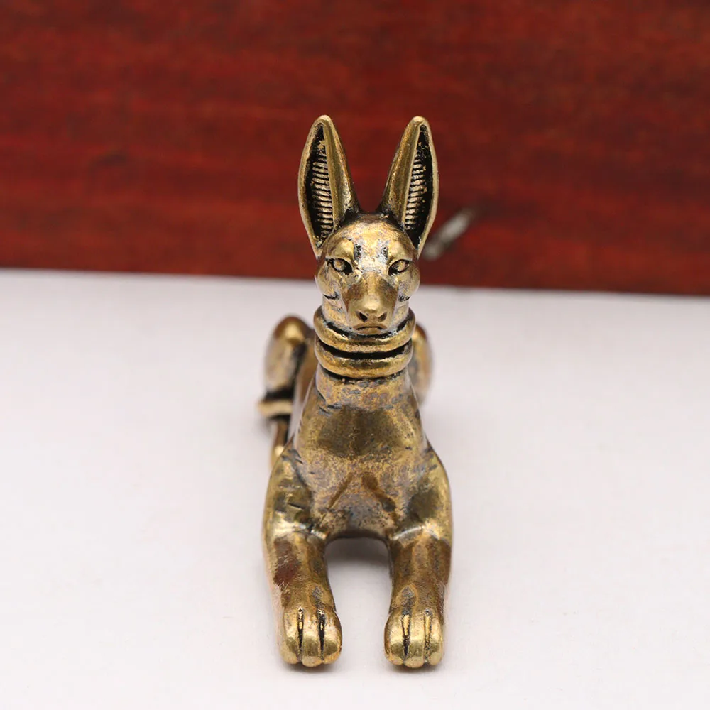 Brass Egyptian Pharaoh Hound Statue Figurines Retro Handmade Copper Animal Dog Desktop Ornaments Home Decoration Crafts Tea Pets