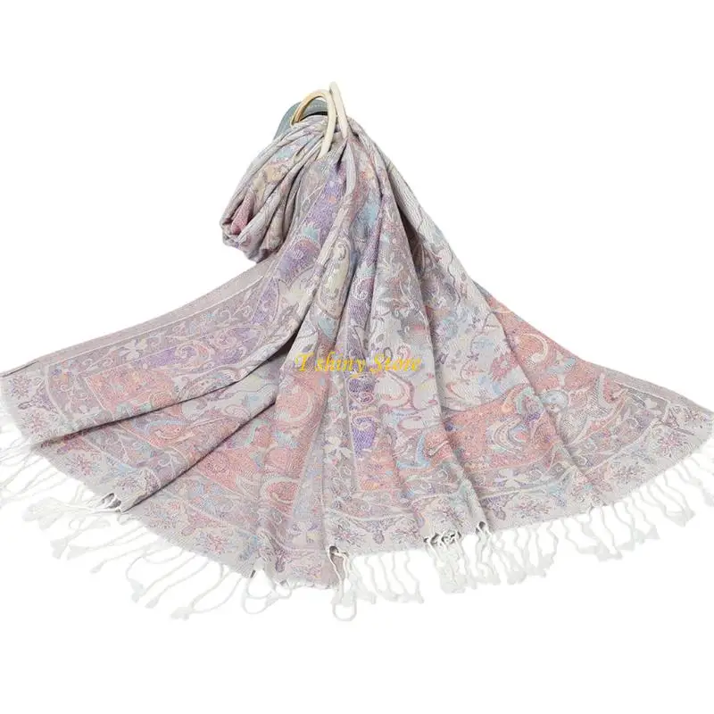 

N58F этническая шаль с кисточками, хлопковый шарф, богемный шарф с бахромой для женщин и девочек, повседневный и формальный для