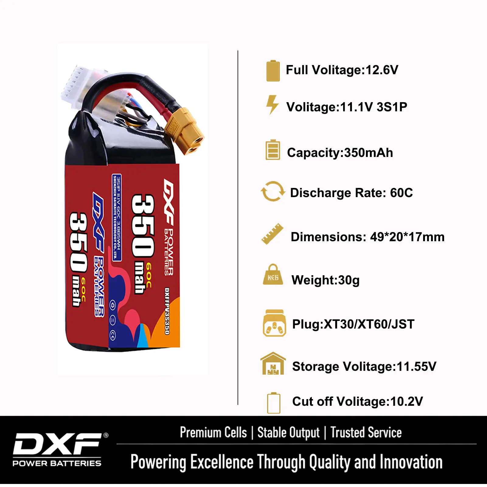 DXF Lipo 3S 4S 6S 350mAh 380mAh 550mAh 720mAh 880mAh 1300mAh 1550mAh 2200mAh 150C with XT30 XT60 JST Plug for Airplane FPV
