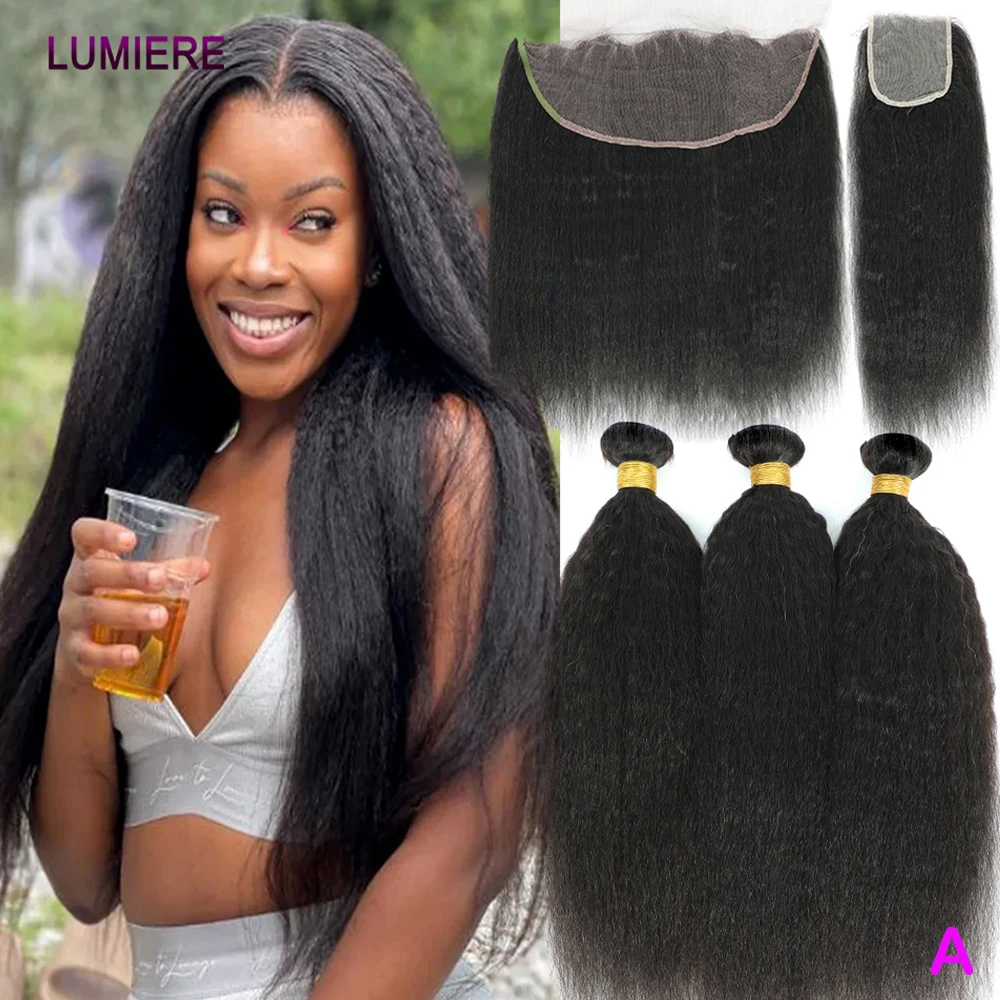 

100% необработанные девственные кудрявые прямые человеческие волосы с кружевной застежкой спереди 3/4 пучка наращивание волос двойная упаковка оптовая продажа