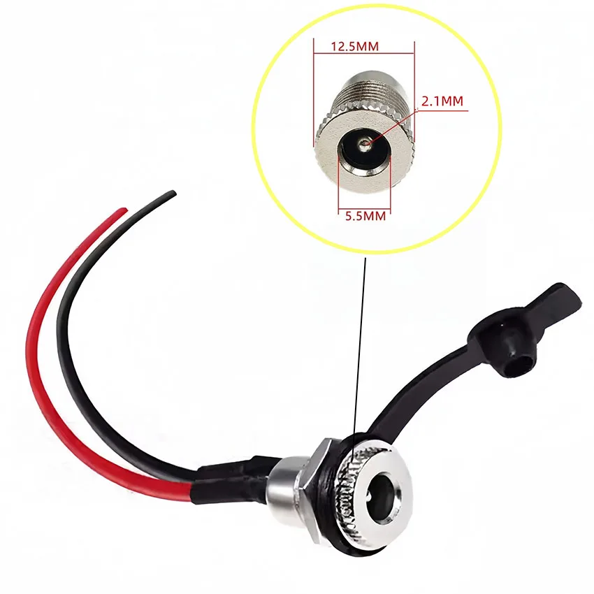 

5.5 x 2.1mm 5.5 x 2.5mm DC Power Socket Threaded Female Connector Adapter With 10AWG Cable Wires 10CM