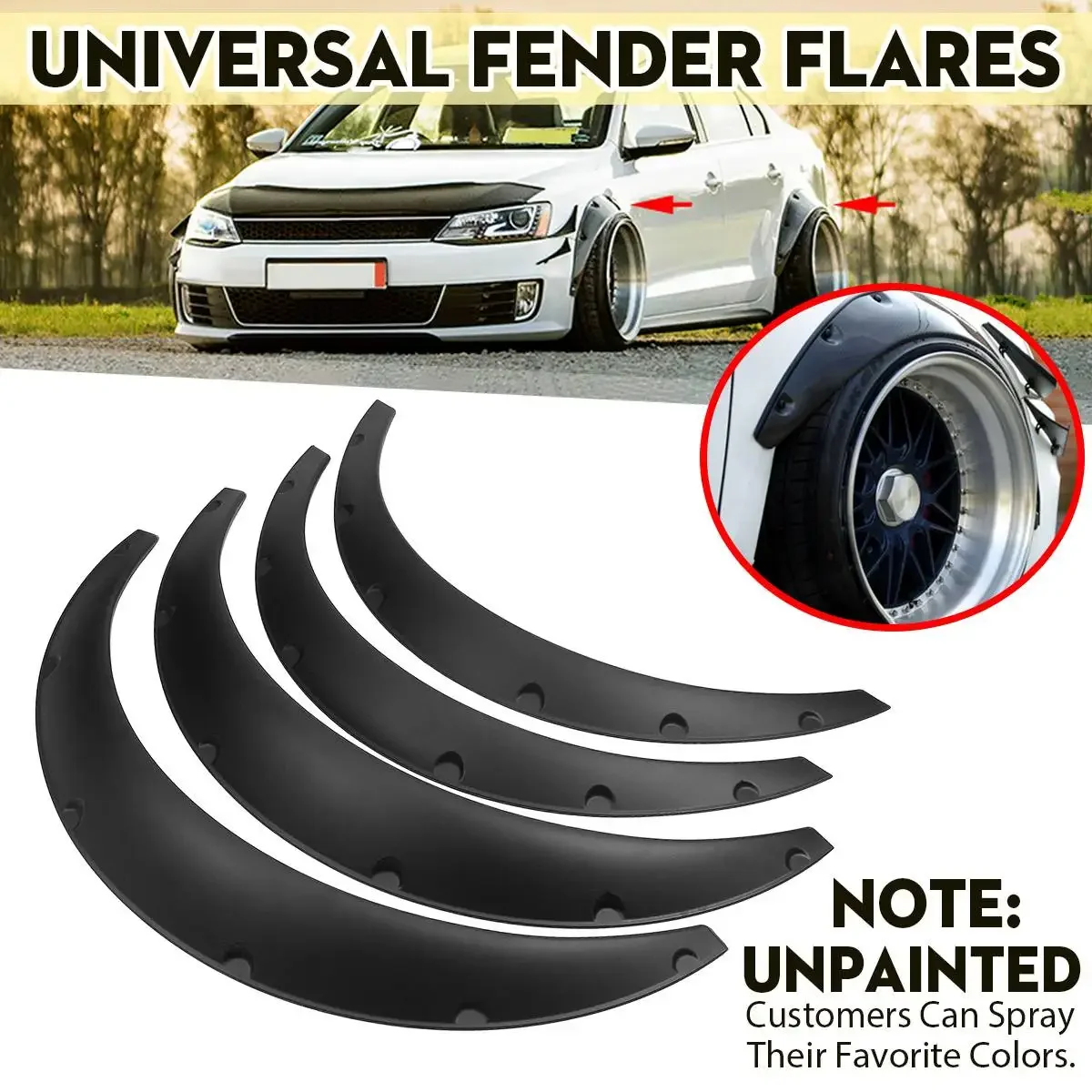 

Universal 4pcs Flexible Car Wheel Fender Flares Body Kits Extra Wide Body Mudguards For Ford For Mustang For Focus For Fiesta