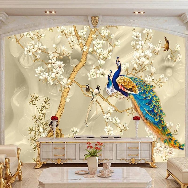 Custom Mural Wallpaper 3D Magnolia Flower Peacock tree bird Living room sofa TV background wall bedroom restaurant wall fabric