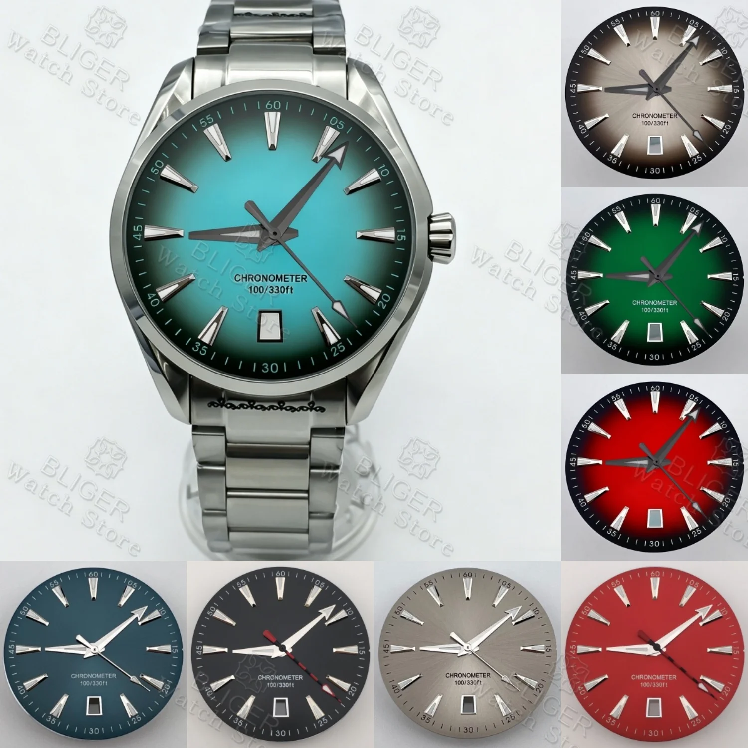Image of BLIGER 40mm NH35 Uhrengehäuse Stahlarmband Saphirglas und 33,5mm Zifferblatt Zeiger-Set Leuchtend 6-Uhr-Datumsanzeige Für NH35 Uhrwerk