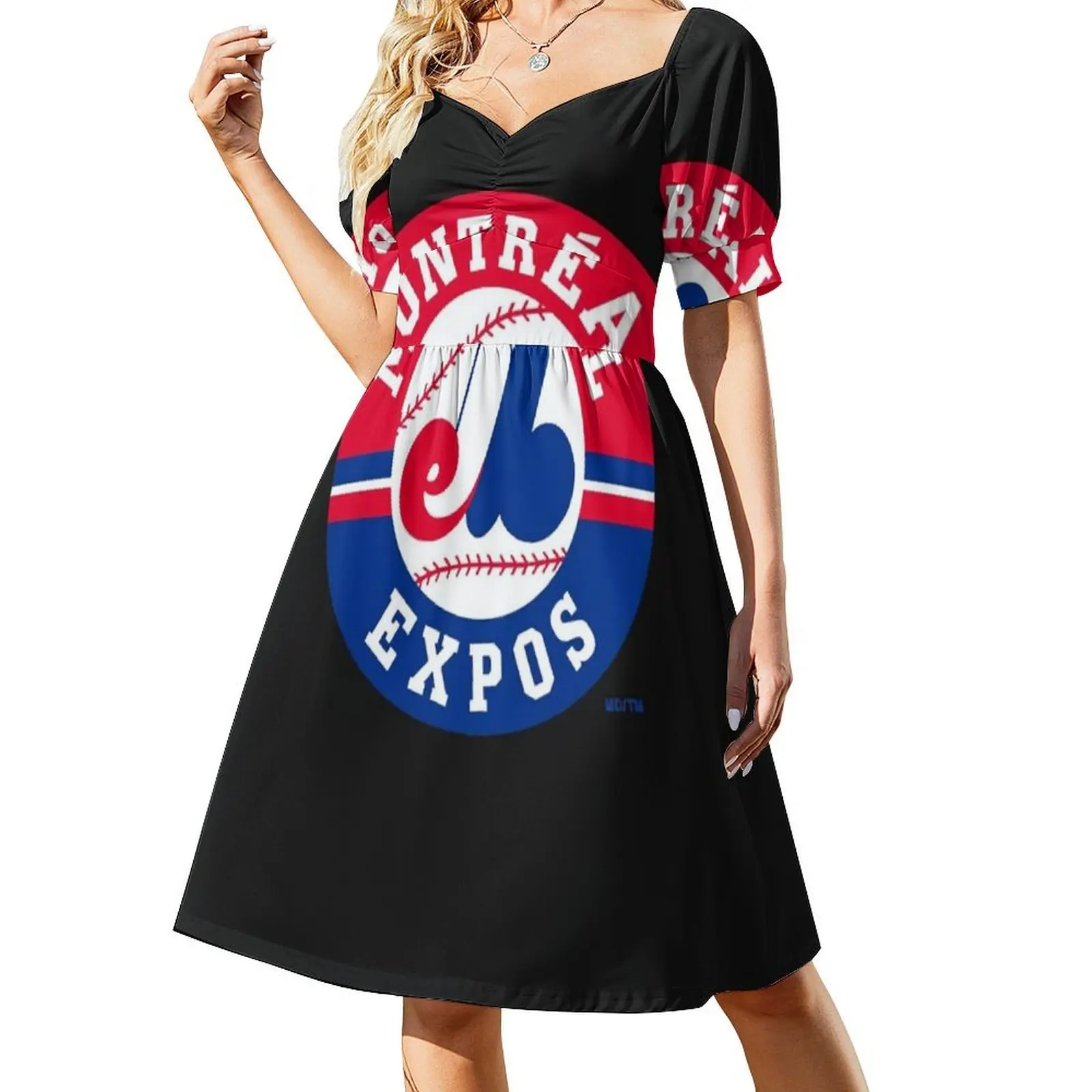 فستان قصير على طراز Expos Montreal Preppy للنساء على شكل حرف a فضفاض مناسب فستان يوم غير رسمي Montreal Expos Expo Baseball Montreal Woman