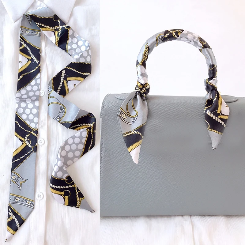 4 cm * 95 cm Frau Dünne Imitation Seide Schal Lange Haar Streifen Stirnband Halstuch Mode Tasche Griff Band schal Weibliche Krawatte – Detail 3